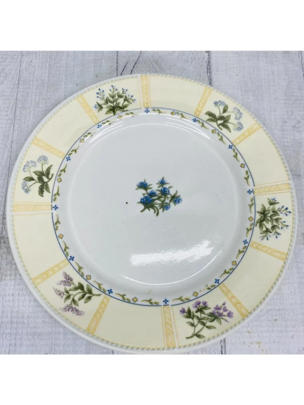 Lynn's China CLARYSSA Livingston Yellow Border Various Floral Salad Plate Set 4
